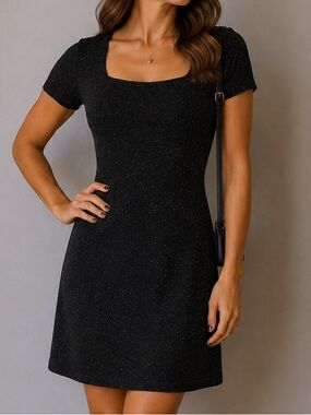 Vintage Ultra Dress New York Womens Black Knee Length Short Sleeve Black 10p